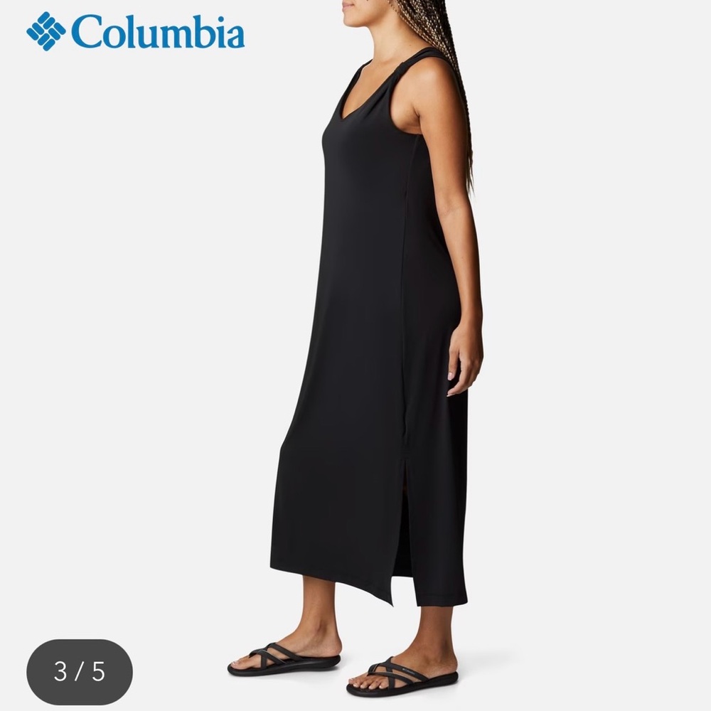 Sz L⭐️NWT Columbia Black Chill River Moisture Wicking Midi Dress. PTP 19”-21”